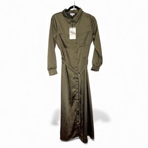 New with tags S’edge Sedge Vesper satin shirt dress in Olive.  Size Small